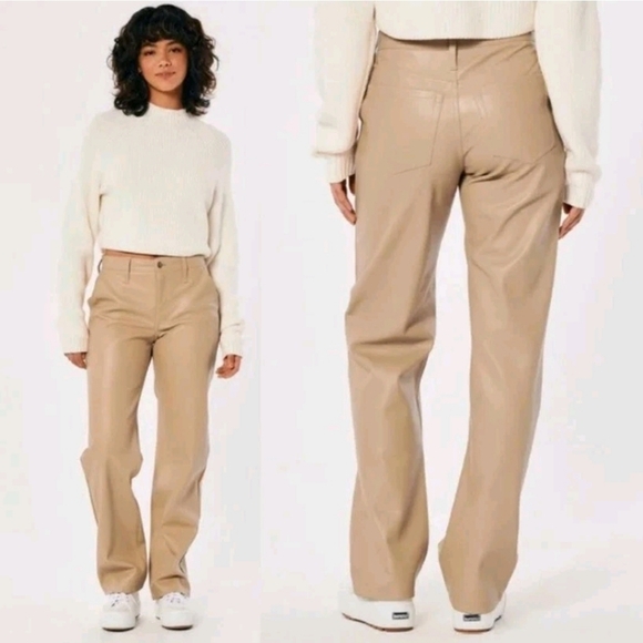 Hollister Pants - Hollister Faux Leather Tan High-Rise Pants Sz 31R